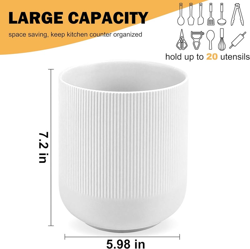RedCall Kitchen Utensils Holder Large,Ceramic Utensil Organizer for Countertop,Morden Utensil Crock for Spoon Spatula,Home Kitchen Decor (White) - Image 5